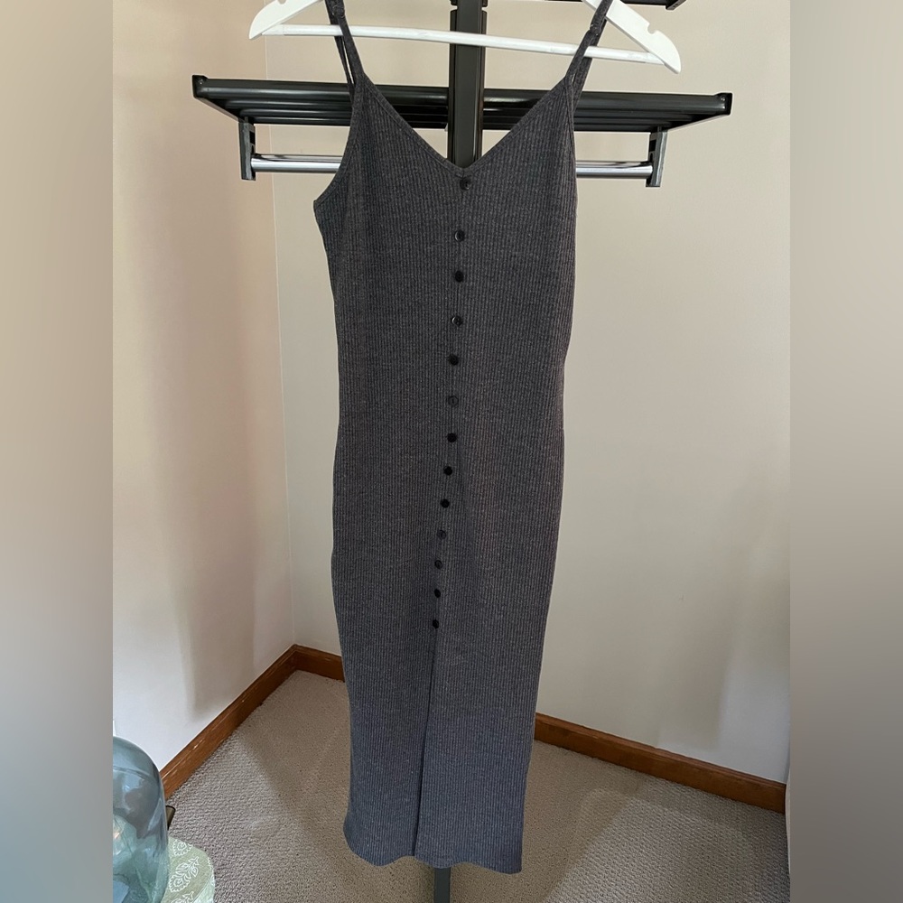 Vici Dolls Ribbed Gray Button-Down Dress